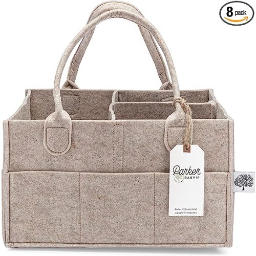 Parker Baby Diaper Caddy - Nursery Storage Bin and Car Organizer for Diapers and Baby Wipes - Oatmeal - Regular