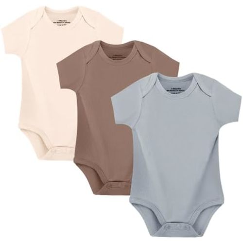 NMK Baby Bodysuits 3-Pack，Soft Rayon From Bamboo Short and Long Sleeve Onesie，Unisex for Newborns 0-12 Months