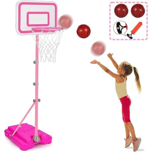 Toddler Basketball Hoop for Girls Pink Basketball Goals Adjustable Height 2.9ft-6.2ft Kids Basketball Hoop Indoor Outdoor Play Outside Backyard Toys for 3 4 5 6 Year Old Girl Birthday Easter Gifts