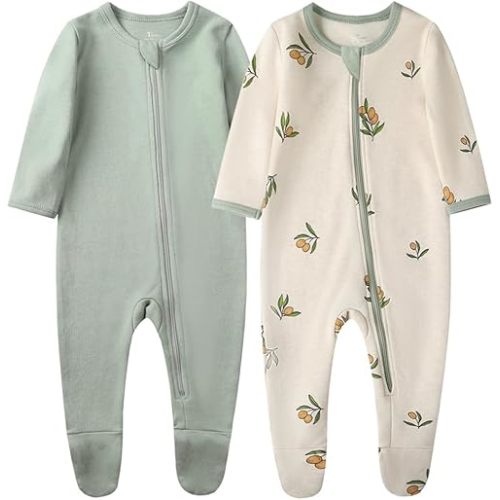 O2 BABY Baby (0-3mo) Organic Cotton Zip-Front Sleeper Pajamas, Footed Sleep 'n Play