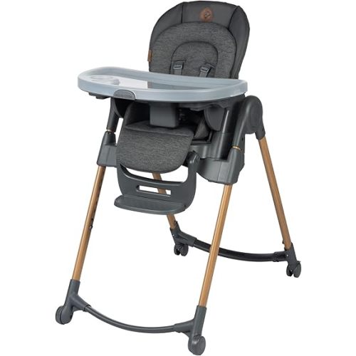 Maxi-Cosi Minla 6-in-1 High Chair, convertible, from birth, detachable kitchen booster seat, compact fold, easy to clean, Classic Graphite