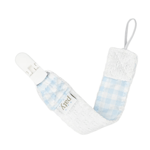Paty Knit Pacifier Clip, Gingham Trim