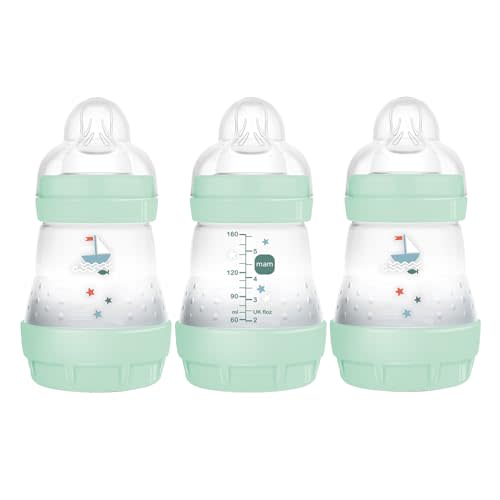 MAM Easy Start Anti Colic Baby Bottle, Easy Switch Between Breast and Bottle, Reduces Air Bubbles, 3 Pack, Newborn, Boy, Turquoise Green