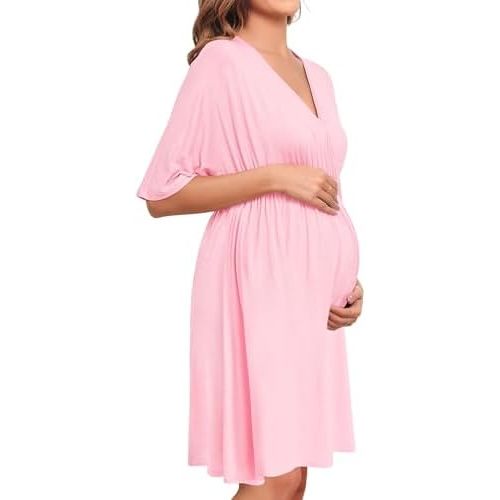 SWOMOG Maternity Nursing Dresses for Women Postpartum Hospital Nursing Nightgowns 3 in 1 Labor Delivery Gown