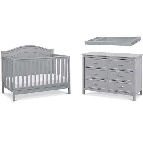 4-in-1 Convertible Crib and Dresser Set with Removable Changing Tray in Gray
