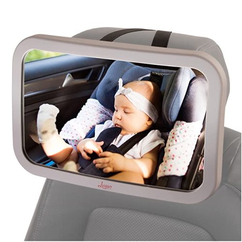 Lusso Gear Baby Backseat Mirror for Car. Largest and Most Stable Mirror with Premium Matte Finish, Crystal Clear View of Infant in Rear Facing Car Seat - Secure and Shatterproof (Gray) - Grey