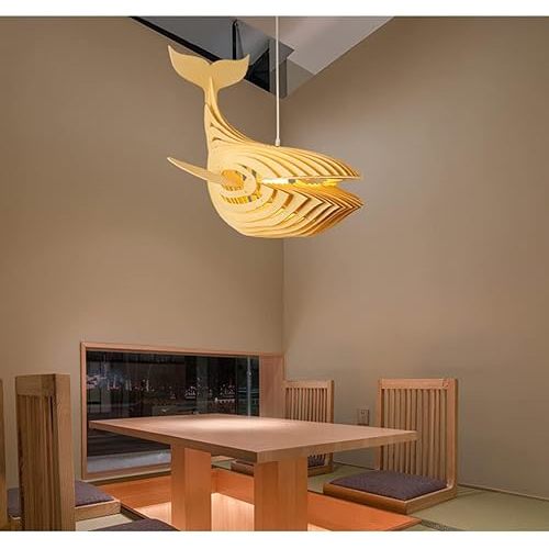 Wood Whale Fish Shaped Pendant Light Fixture,1-Lights Creative Chandelier, Woven Ceiling Hanging Light for Kitchen Island Nursery Living Room Hotel Lobby Reception Room