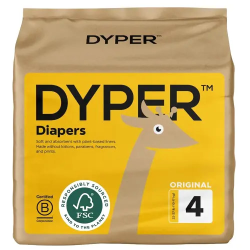 DYPER - Baby Diapers Hypoallergenic Cloth Alternative Day & Overnight Protection - Made with Plant-Based* & Honest Ingredients - Size 4 (24 Count)