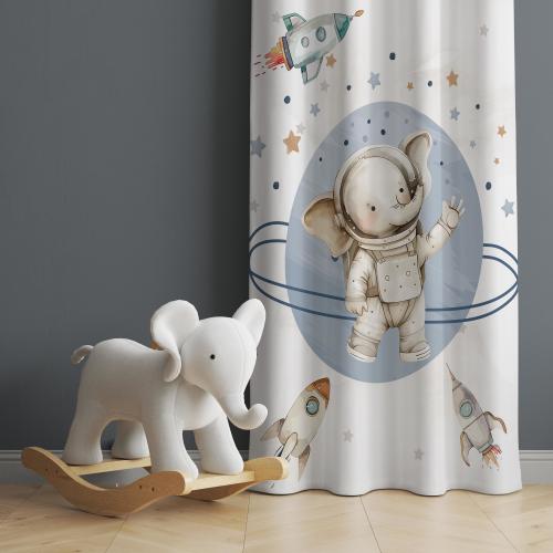 Space Themed Baby Boy Room Curtain, Elephant Nursery Curtains, Window Curtains, Astronaut Animal Curtain, Space Decor Drapes For Nursery