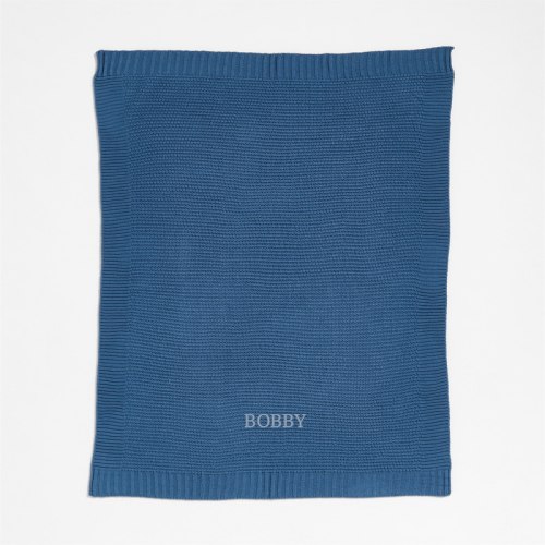 Personalized Bubble Knit Light Navy Blue Baby Stroller Blanket