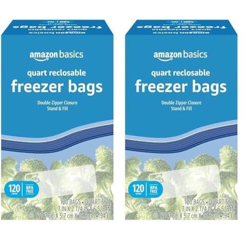 Amazon Basics Freezer Quart Bags, 120 Count (Previously Solimo) (Pack of 2)