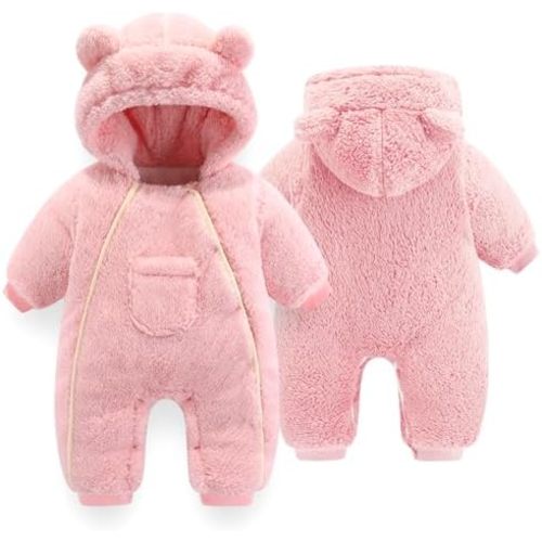 UVIPC Newborn Baby Bear Onesie Baby Fleece Snowsuit Jumpsuit Warm Hooded Outfits Double Line Design