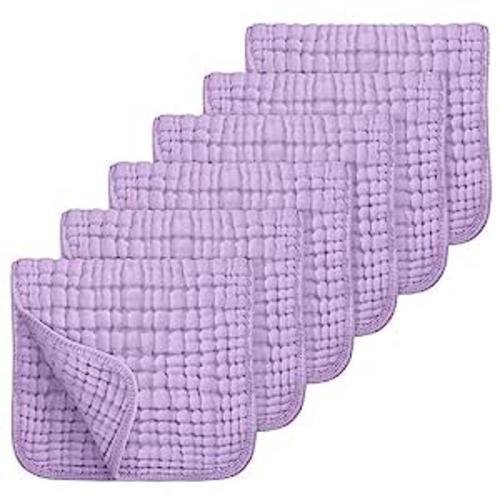 Looxii Muslin Burp Cloths 100% Cotton Muslin Cloths Large 20''x10'' Extra Soft and Absorbent 6 Pack Baby Burping Cloth for Boys and Girls (Purple)