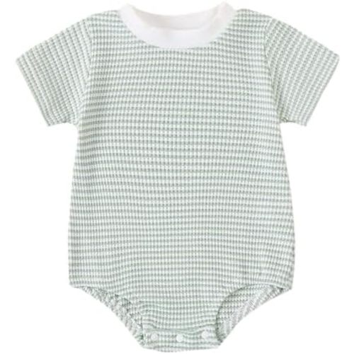 Baby Bubble Romper Summer Unisex Boy Girl Clothes Outfit Newborn Spring Waffle Cotton Infant Short Sleeve Bodysuit