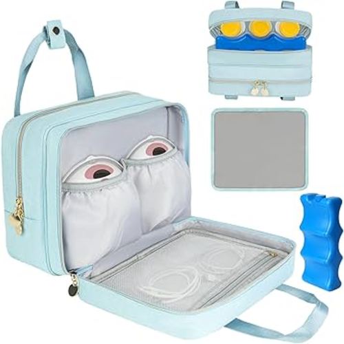 Wearable Breast Pump Bag with Cooler Compartment,Breast Milk Pump Travel Bag Compatible with Willow,Elvie,Medela Pump&Momcozy M5/S12 Pro, Carrying Case for Pump Parts and Bottles,Blue
