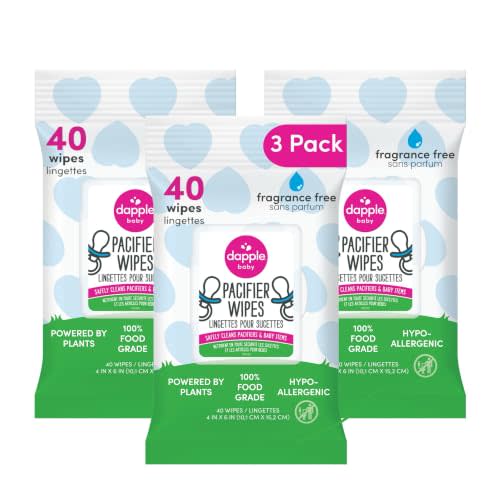 Dapple Baby - Pacifier Wipes for Infants and Toddlers - 40 Count (3 Pack) | Fragrance-Free, Hypoallergenic & Food-Grade, Diaper Bag Essentials