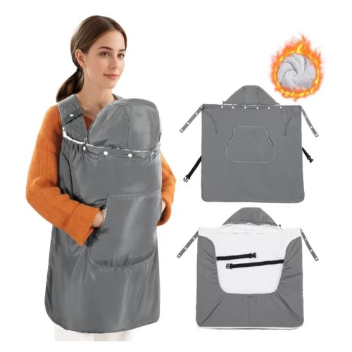 ROYALAY Baby Carrier Cover with Big Pockets, Waterproof Baby Carrier with Detachable Hood, Sherpa Thickened Infant Carrier Cover, Car Seat Cover for Baby Carseat, Universal for Baby Waist Stool