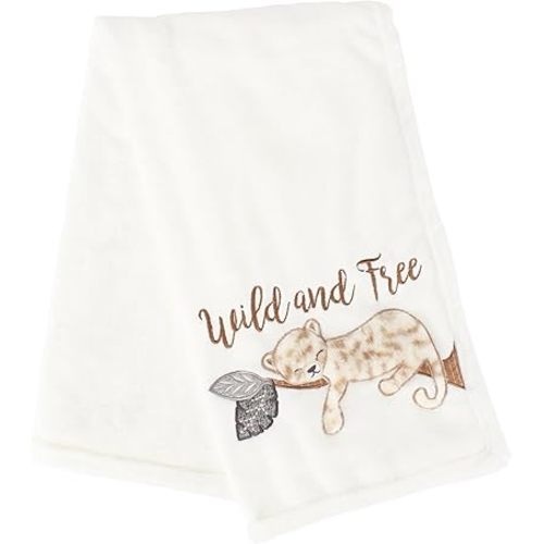 Levtex Baby - Serengeti Plush Blanket - Appliqued and Embroidered Cheetah on Cream Plush - Taupe, Grey, Brown and Cream - Nursery Accessories - Blanket Size: 30 x 40 in.