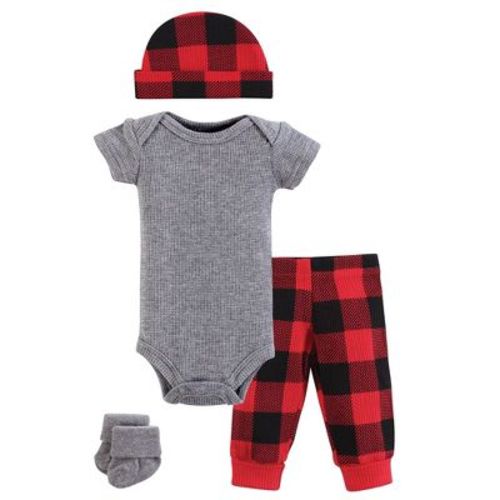 Hudson Baby Boys Thermal Preemie Layette Set 4pc Short Sleeve Outfit, Buffalo Plaid, Preemie