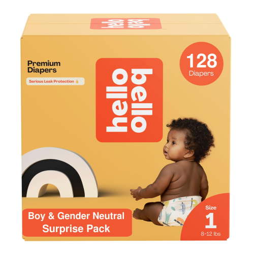 Hello Bello Premium Diapers, Size 1 (8-12 lbs) Surprise Pack for Boys - 128 Count, Hypoallergenic with Soft, Cloth-Like Feel - Assorted Boy & Gender Neutral Patterns