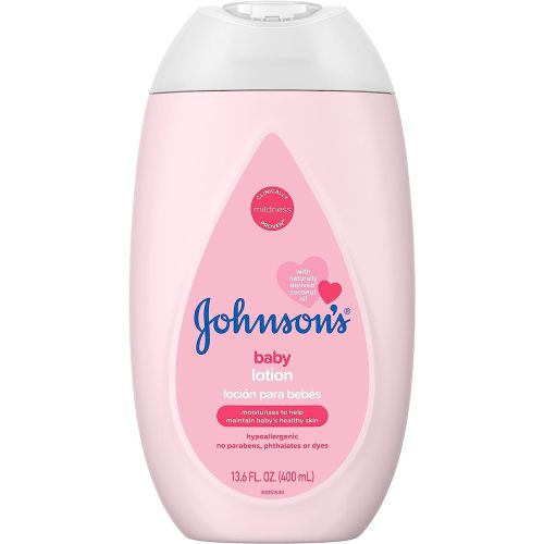 Johnson's Moisturizing Mild Pink Baby Lotion with Coconut Oil for Delicate Baby Skin, Paraben-, Phthalate- & Dye-Free, Hypoallergenic & Dermatologist-Tested, Baby Skin Care, 13.6 Fl. Oz