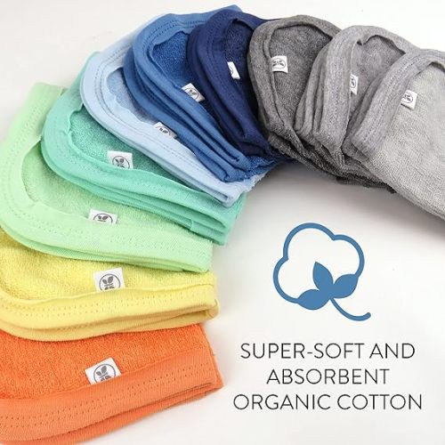 HonestBaby 10-Pack Organic Cotton Baby-Terry Wash Cloths, Rainbow Blues, One Size - 10-pack Rainbow Blues