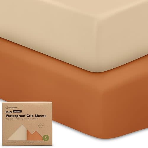 2-Pack Waterproof Crib Sheets for Boys, Girls - Viscose Derived from Bamboo Crib Sheets Neutral, Crib Mattress Protector Sheet, Soft Toddler Bed Sheets, Fitted Baby Crib Sheets Girl, Boy(Rust)