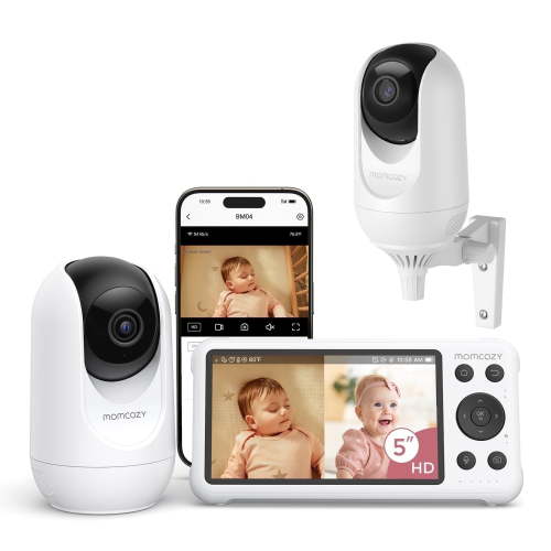 Momcozy Smart WiFi Baby Monitor with 2 Cameras, 5’’ 1080P Split Screen Video Baby Monitor with Camera and Audio, Clear Night Vision, 5000mAh Battery, 2-Way Audio