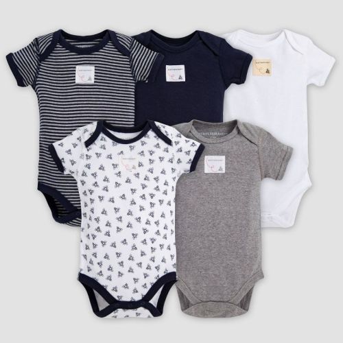 Burt's Bees Baby® Boys' Organic Cotton 5pk Short Sleeve Bodysuit Set Solid/Stripes - Blueberry, Size: 0-3M