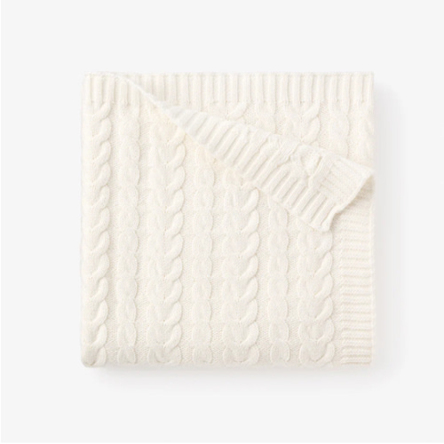 Whisper White Horseshoe Cable Knit Baby Blanket – Elegant Baby
