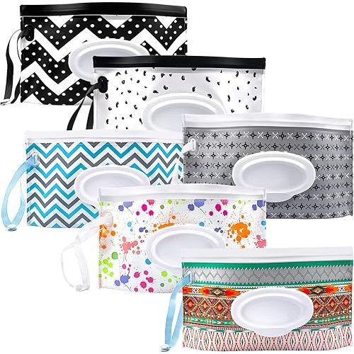 6pcs Portable Wet Wipes Pouch, KALYLOC Reusable Baby Wipe Dispenser Pouch Container, Eco Friendly Travel Wet Wipes Holder with Sealed Zipper