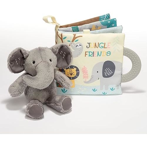 Lambs & Ivy Jungle Friends Developmental Soft Book & Elephant Plush Toy Gift Set
