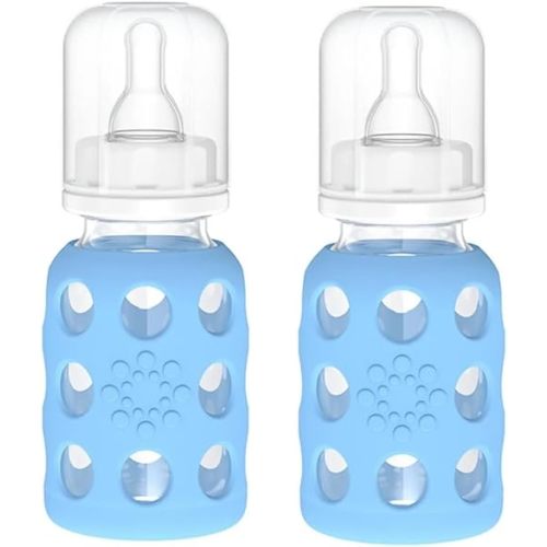 Lifefactory Glass Baby Bottle BPA Free | Protective Silicone Sleeve | 4 oz Pack of 2 | Sky Blue
