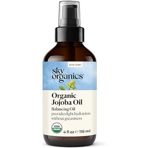 Sky Organics Organic Jojoba Oil (4 fl oz) USDA Organic 100% Pure and Cold-pressed Unrefined Jojoba Oil for Oily and Dry Skin Hair and Nails Balancing Face Oil Non-Greasy Moisturizer