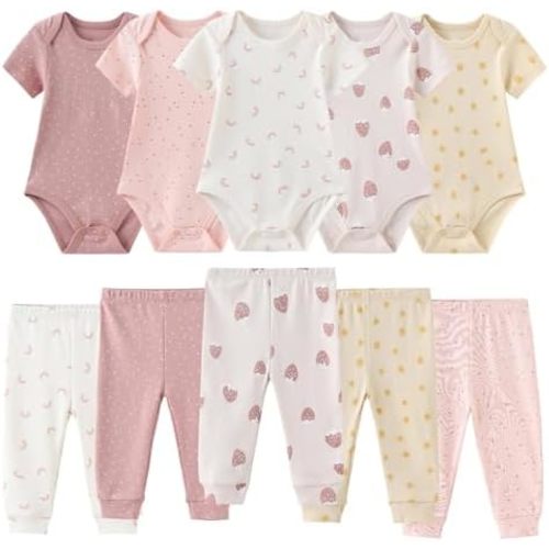 Baby Boy Girl 10 Piece Combined Type Clothing Set Cotton Baby Bodysuits and Pants Set Home Outdoor Infant Clothes