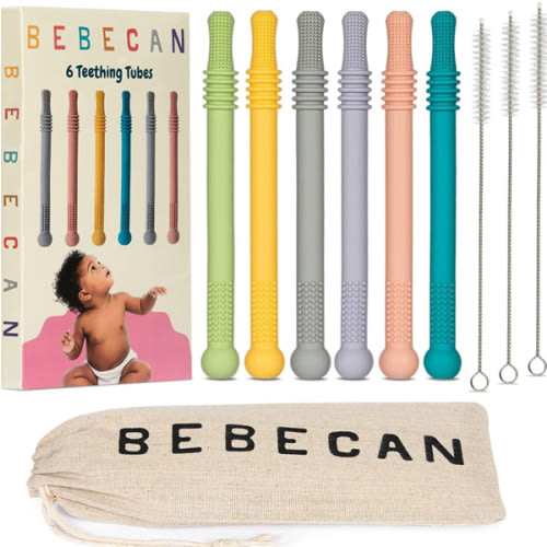 Teething Sticks for Babies 0-36 Months - Super Soft Silicone Teethers in 6 Vibrant Colors, Infant Teething Relief, Multicolored Teething Tubes Baby Gift Teethers