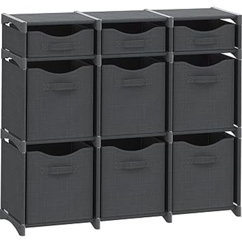9 Cube Closet Organizers And Storage | Includes All Storage Cube Bins | Easy To Assemble Closet Storage Unit With Drawers | Room Organizer For Clothes, Baby Closet Bedroom, Playroom, Dorm (Dark Grey)