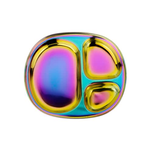 Ahimsa Stainless Steel Divided Plate, Rainbow, 1 Plate | Pediatrician Designed, Food Grade Stainless Steel Toddler Plate, Non-Toxic & BPA Free, Dishwasher Safe, Break Resistant