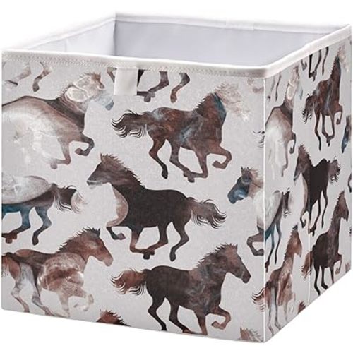 Horses Tie Dye Marbe Basket Cube Storage Bins Fabric Storage Baskets Collapsible Decorative Storage Box with Handles Organizer Bag for Shelf Closet Toy Gift 15 x 11 x 7