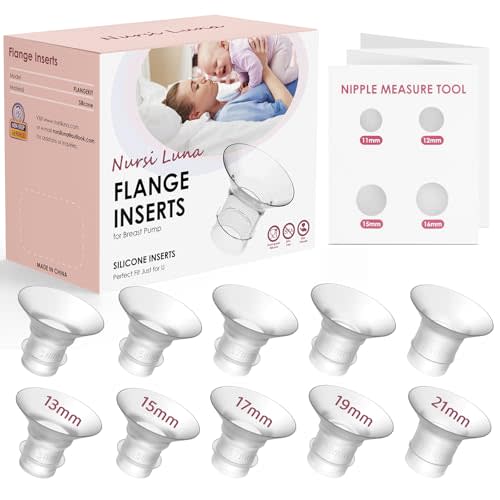 Nursi Luna Flange Inserts 10PCS 13/15/17/19/21mm for 24mm Flange/Shield of Most Pumps, Flange Sizing Kit Silicone Flange Insert, Breastfeeding Essentials Kit for New Moms