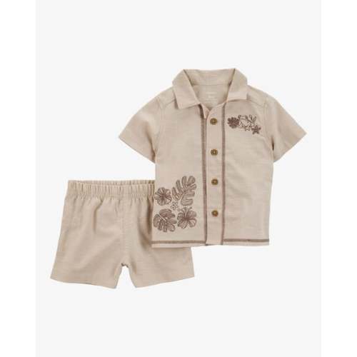Baby 2-Piece Shirt & Short Set with Embroidered Frog - Khaki - Carter's | Carter's