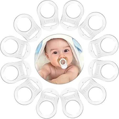 10 Pcs Baby Dummy Pacifier Holder, Soft Silicone Baby Pacifier Clips Holders, Silicone Adapter Rings Holder, Baby Nipple Rings, Pacifier Rings Infant for Baby Pacifiers (Transparent)