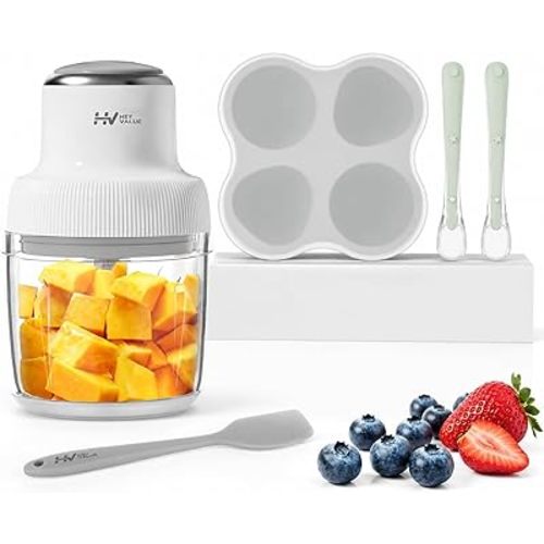 HEYVALUE 20 Oz Glass Baby Food Maker with Silicone Spoons, Spatula, Grey