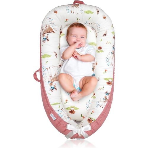 Baby Lounger for Newborn Cover - Newborn Lounger for 0-12 Months, Breathable & Portable Infant Lounger - Adjustable Cotton Soft Baby Floor Seat for Travel, Newborn Essentials - Pink Deer