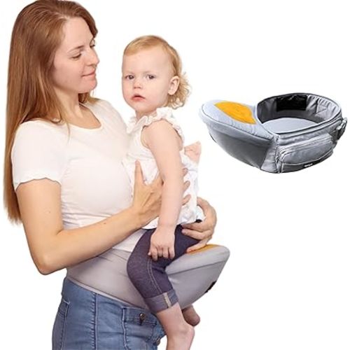 ZEAL'N LIFE Hip Seat Baby Carrier - Adjustable Waistband with Original 3D Belly Protector, Ergonomic Carrier with Various Pockets for Newborns & Toddlers (Hip Seat)