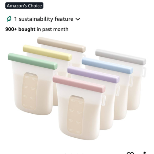 Nuliie 7 Pcs Silicone Breastmilk Storage Bags Reusable, 8oz/240ml Double Leak-Proof Breastmilk Freezer Bags, BPA Free Self-Standing Milk Bags for Breastfeeding, Baby Food Pouches