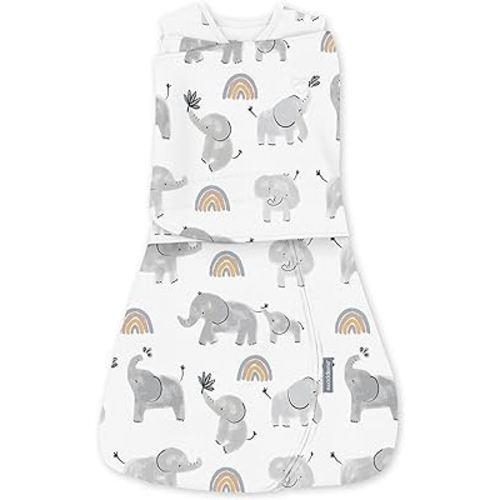 SwaddleMe by Ingenuity Arms Free Convertible Swaddle, 1-Pack, Fits Babies 3-6 Months - Happy Elephant