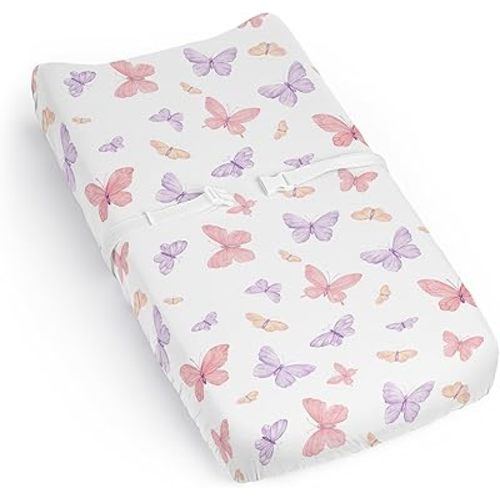 Sweet Jojo Designs Pink and Purple Shabby Chic Butterfly Girl Baby Changing Pad Cover Sheet Infant Newborn Diaper Table Change Mat Cover Blush Yellow Lavender Colorful Pastel Lilac Watercolor Pattern