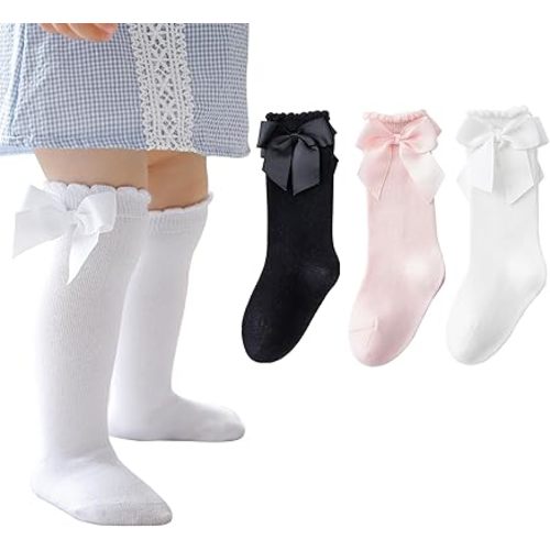 Baby Girls Socks Knee High Socks With Bow Infants Toddlers Stockings School Uniform Dress Socks
