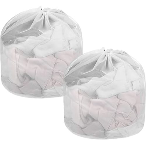 20x24 in Mesh Laundry Bags with Drawstring [2PCS] - Durable Washable Laundry Hamper Liner for Travel & Sports & Dorms - [White-50x60cm] Mesh Bags